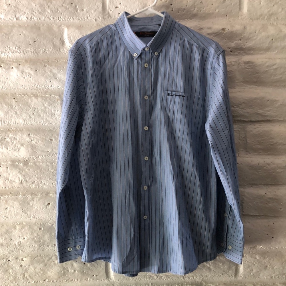 Ben Sherman mens light blue striped button up